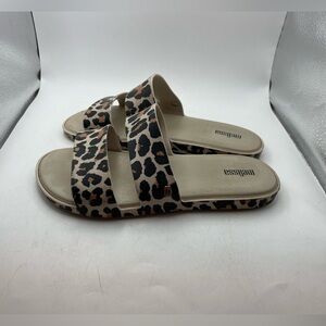 Melissa womens jelly leopard print slide sandals size 6